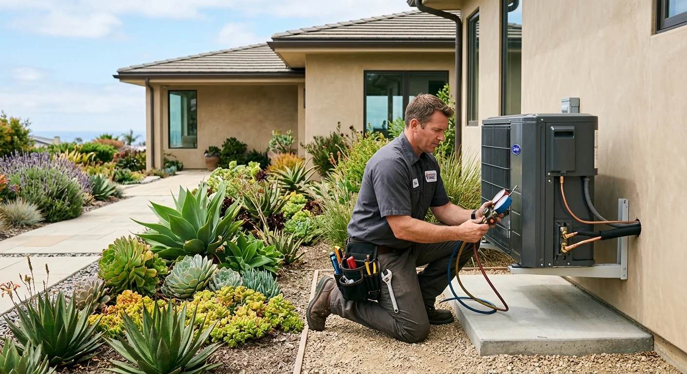 Indoor air handler unit installed in a utility closet of a San Diego home