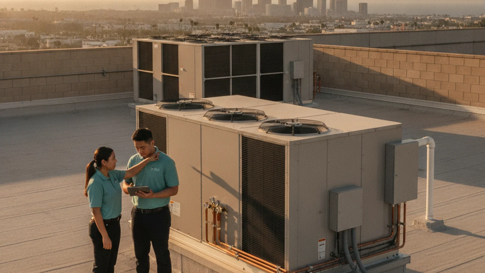 Commercial rooftop packaged HVAC unit on a San Diego building