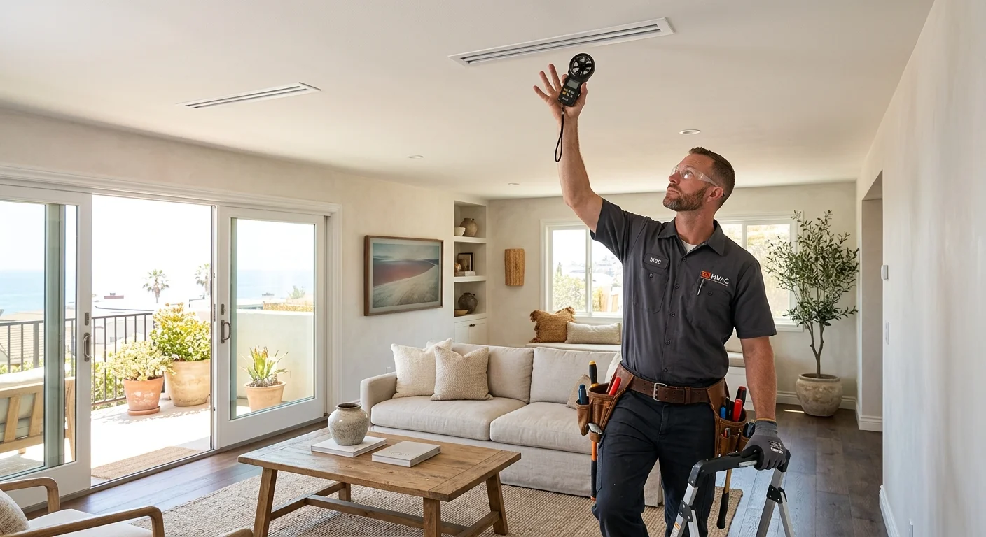 A remodeled San Diego living room with discreet ceiling registers