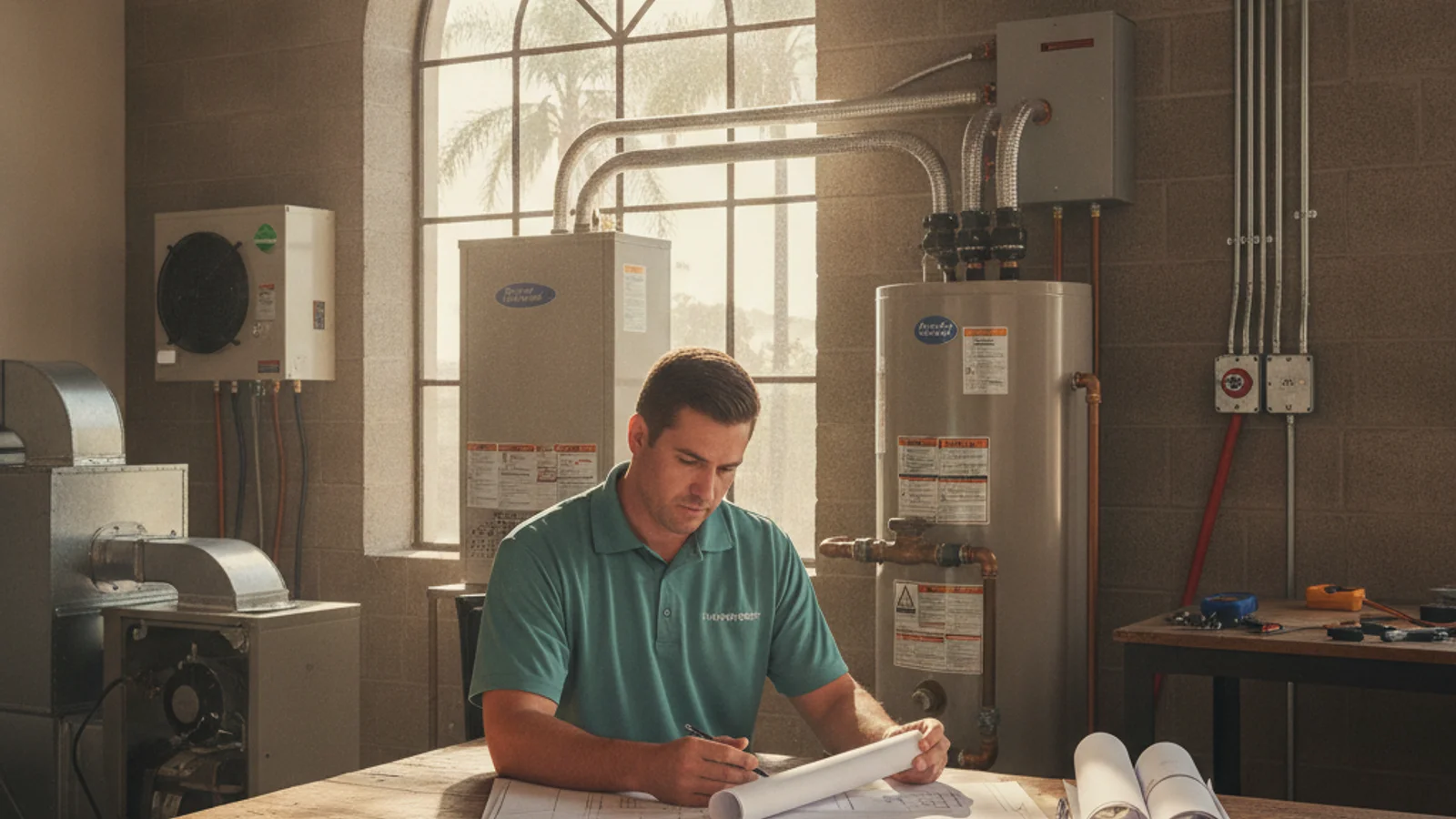 HVAC contractor reviewing San Diego County mechanical permit documentation