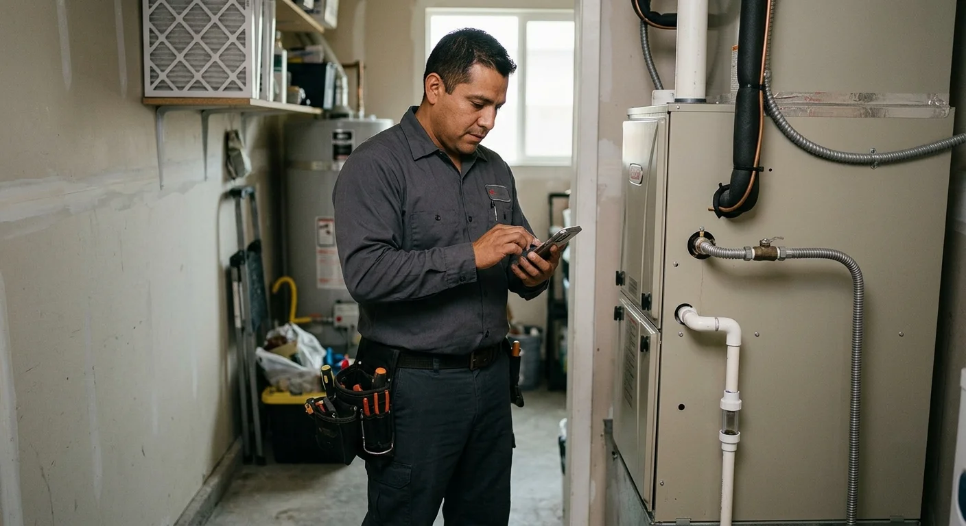 Chula Vista homeowner records an HVAC fault beside a closed indoor equipment cabinet