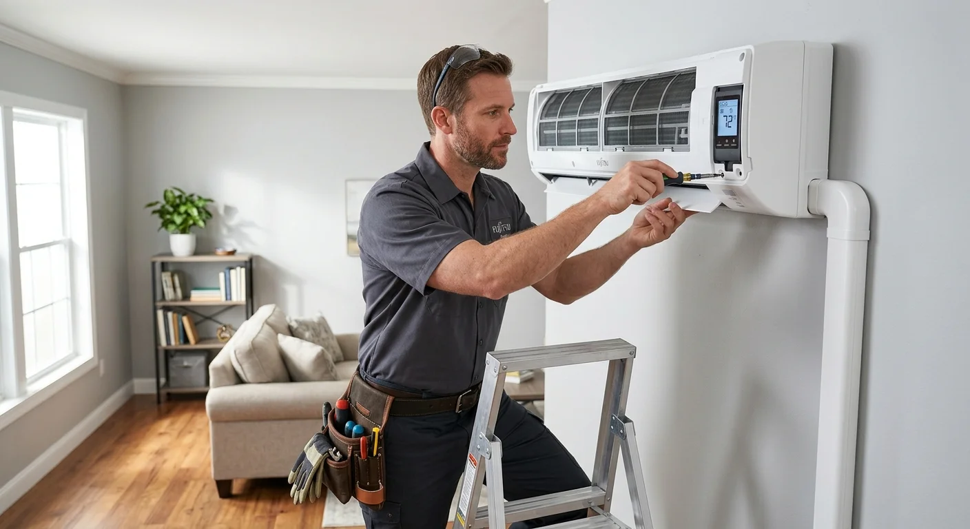 Fujitsu wall-mounted mini split set to cooling in a San Diego home