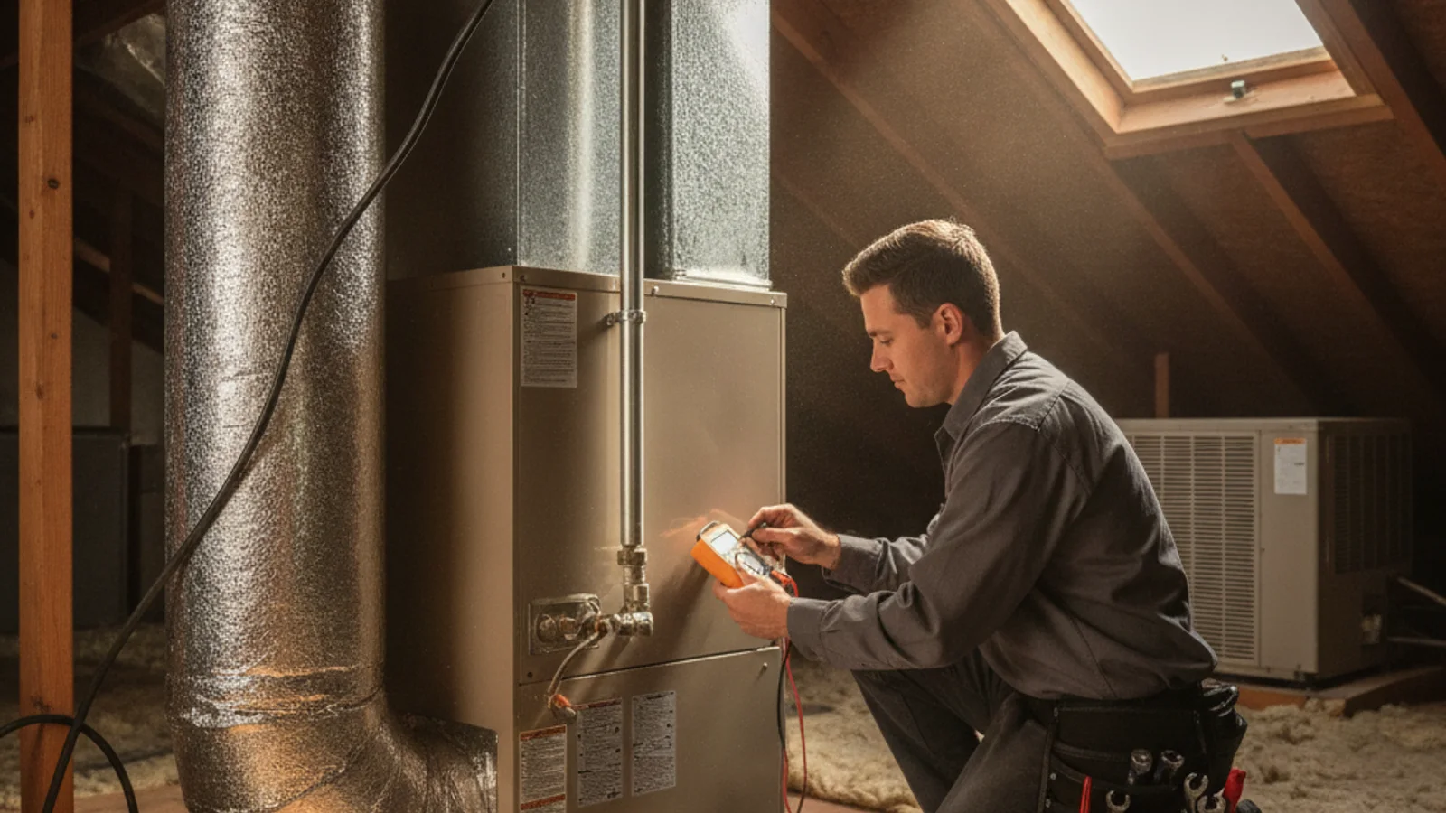 A homeowner sliding a clean filter into the return grille of a furnace in an Encinitas hallway