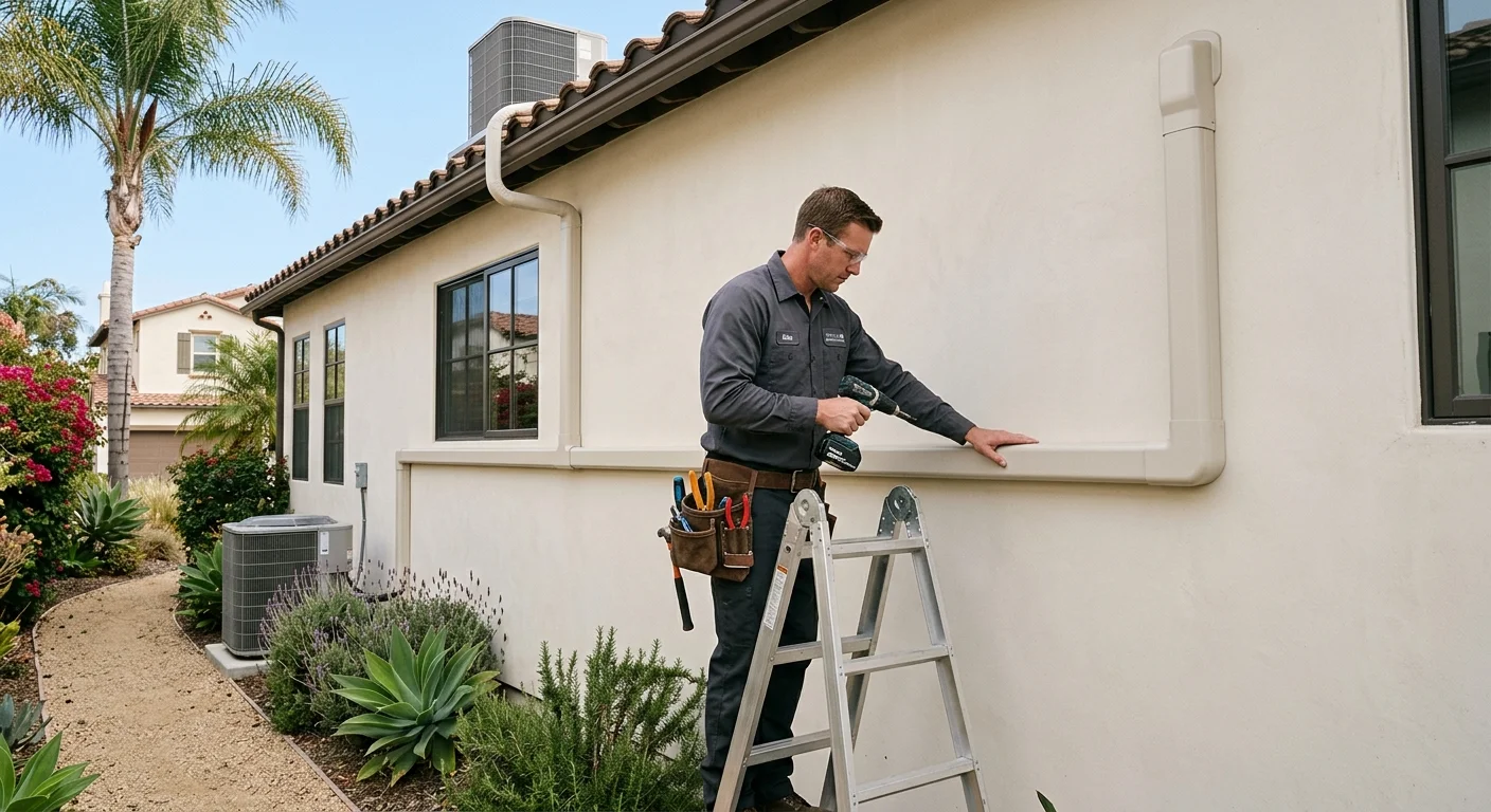 San Diego stucco home with color-matched mini split line covers