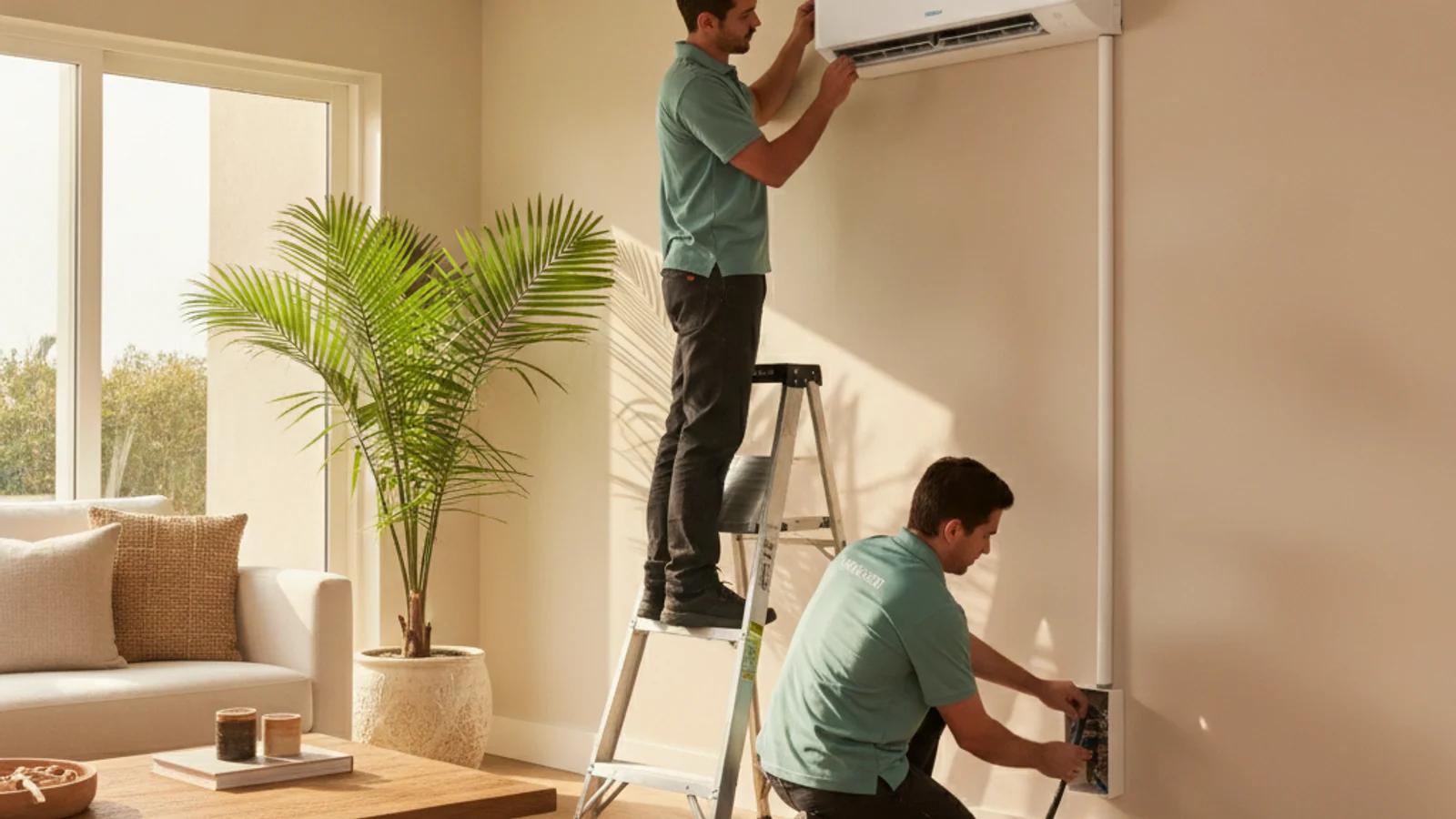 Wall-mounted ductless mini-split indoor head installed in a San Diego home