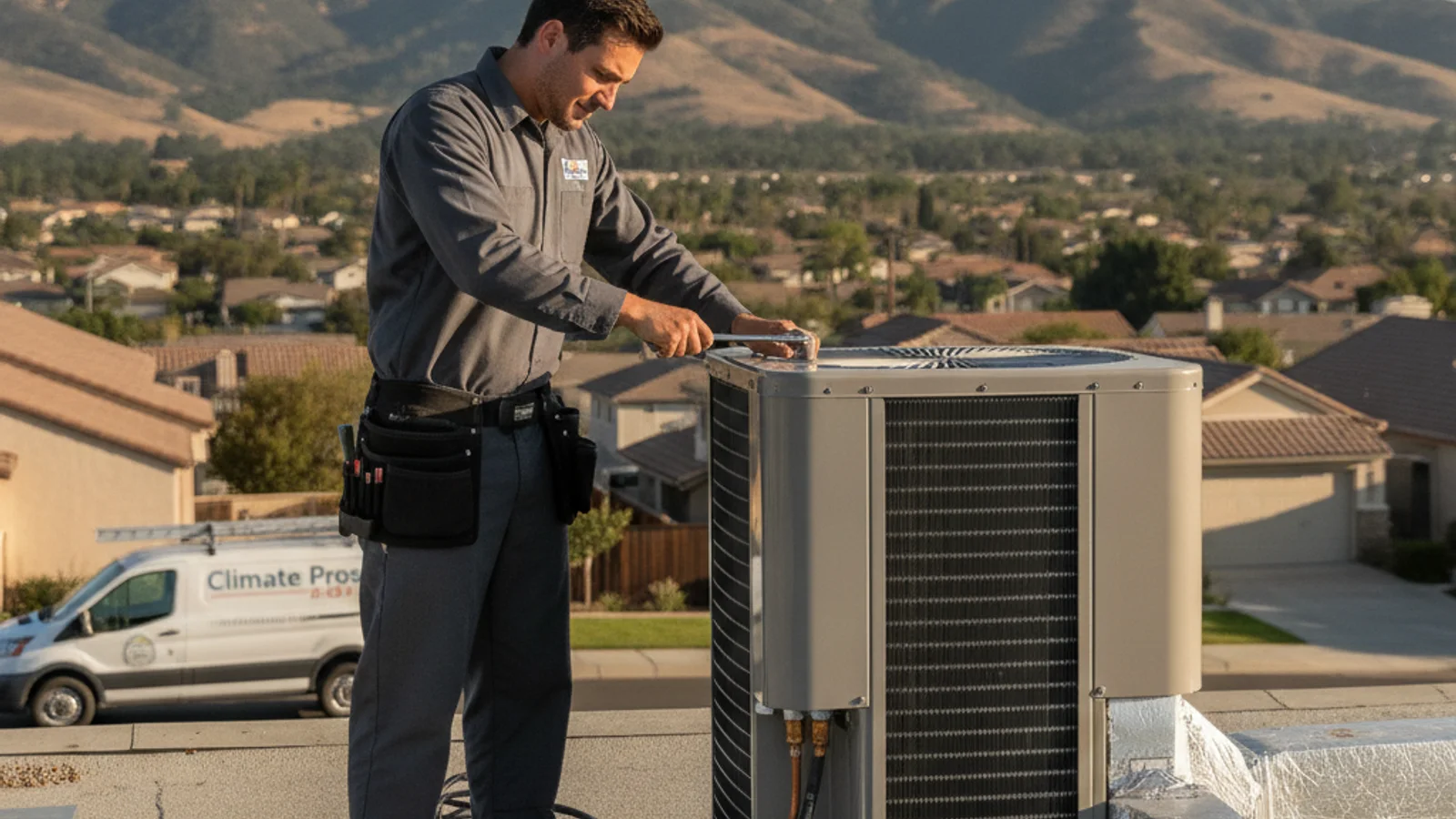 New HVAC air handler and ductwork being installed in a Vista California home