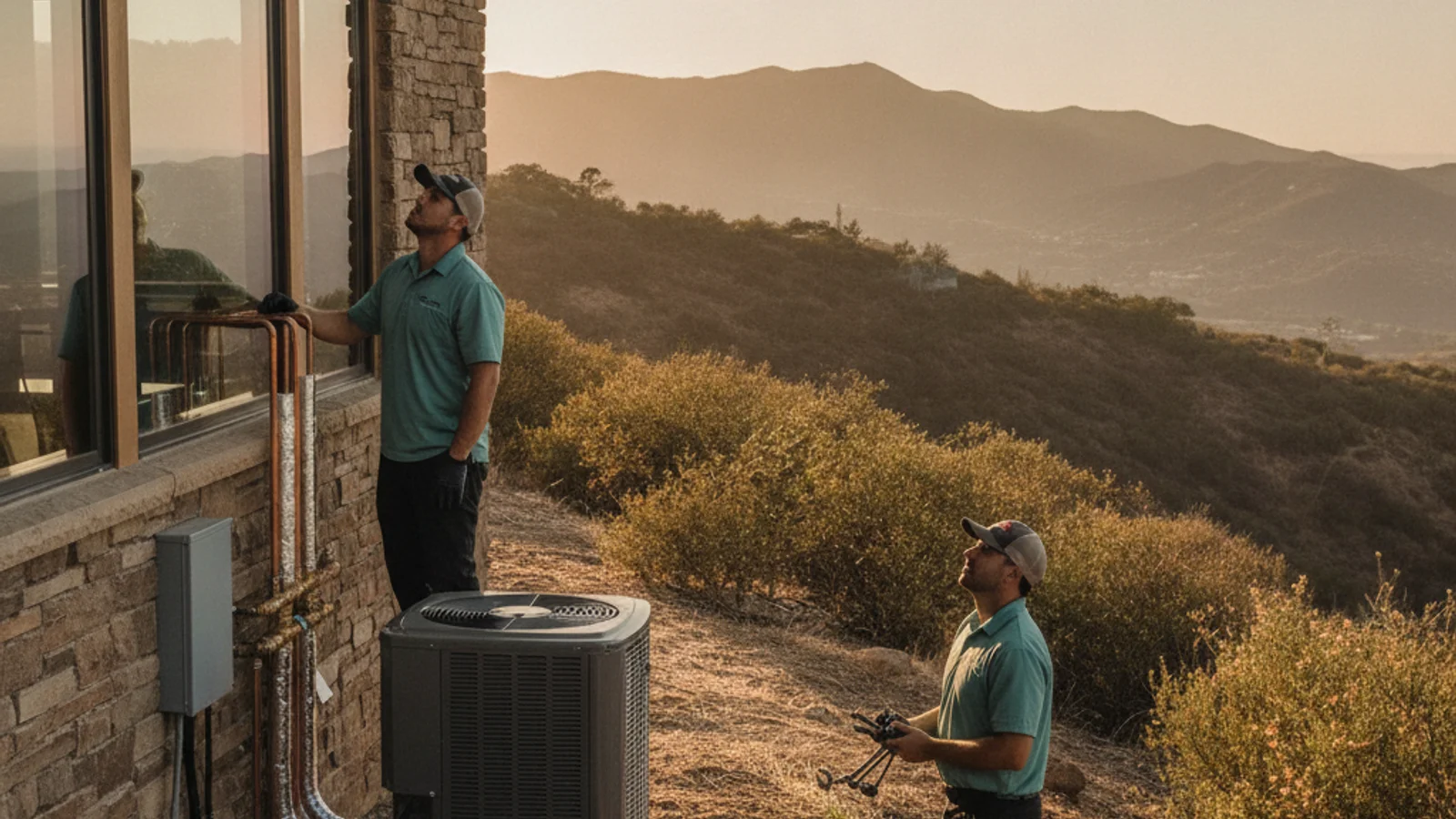 Heat pump installation at a mountain home in San Diego County