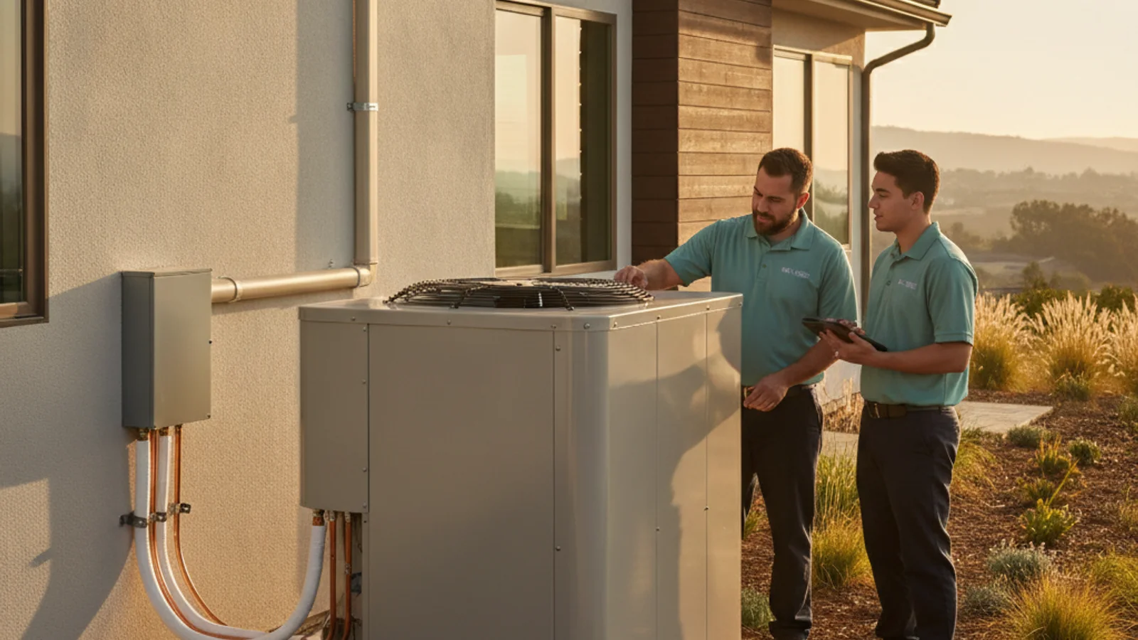 A new heat pump installed at a San Diego North County new construction home.