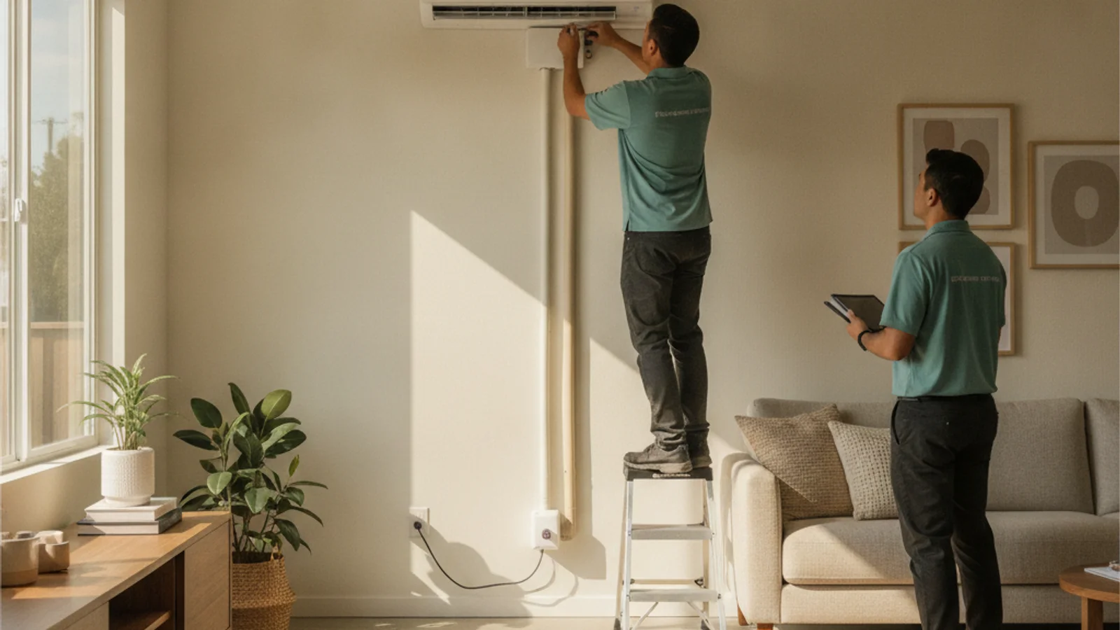 Wall-mounted ductless mini-split head installed in a San Diego ADU living room