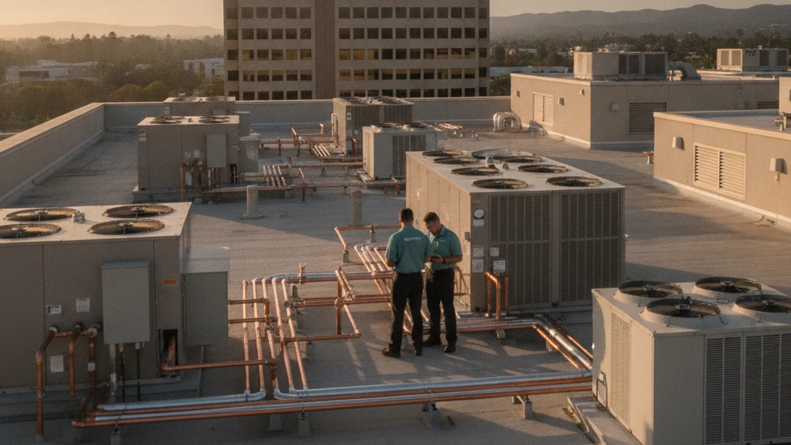 Multi-tenant office building rooftop HVAC units in Sorrento Valley San Diego