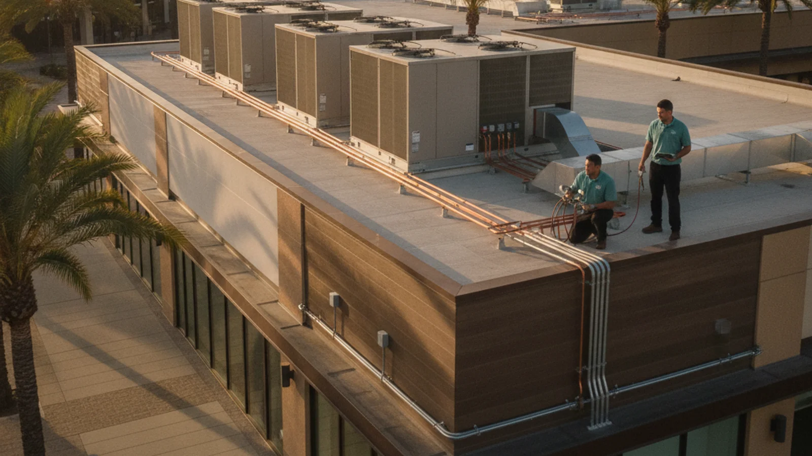 Retail storefront with rooftop HVAC packaged units at a San Diego shopping center